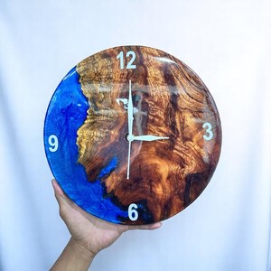 Blue Epoxy Resin Wooden Wall <b>Clock</b> Handcrafted Live Edge Wall Art One-of-a-Kind Resin Wood Decor Unique Rustic Timepiece. - Product Image 3