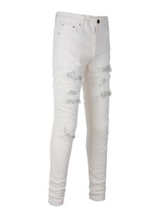 Jean en denim pour homme, style streetwear, blanc pur, avec patch incrusté de diamants et estampage à chaud, coupe ajustée et élastique – Nouvelle collection très prisée - Product Image 1