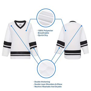 Camiseta de Hockey sobre Hielo Blanca con Cuello en V, Manga Larga, Malla Rayada, Unisex, para Adultos, Transpirable, Corte Regular - Product Image 4