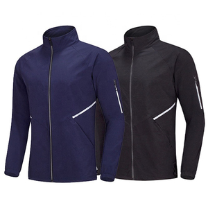 Chaqueta de Forro Polar para Hombre, Cuello Alto, Color Sólido, Cierre de Cremallera, Corte Regular, Estilo Casual para Otoño, Azul y Negro - Product Image 1