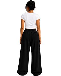 Pantalon de survêtement large pour femme, gris taupe personnalisé, taille haute, coupe ample, style streetwear décontracté, en molleton avec cordon de serrage et poches - Product Image 1