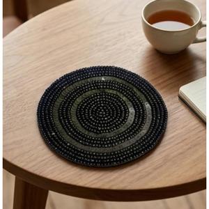 Handmade Black Beaded <b>Coaster</b> Round Decorative <b>Table</b> Mat Elegant Coffee Cup Holder Home Decor Gift Stylish Dining Accessory - Product Image 2