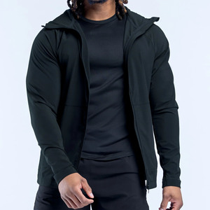 Top Selling OEM Custom Logo Midnight Black Men Zip Jacket & Zip Hoodie Lightweight Quick Dry Gym & Streetwear Hoodie For Men - Product Image 4