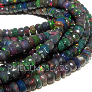 Ópalo Etíope Negro Multifacético con Destellos Intensos, Cuentas de Piedra Preciosa en Forma de Rondel, 16 Pulgadas, 5-7MM Aprox., Suministros al por Mayor, Piedra Natural - Product Image 1