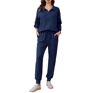 Ensemble de survêtement personnalisé avec logo, deux pièces, veste à demi-zip et pantalon de jogging, style confortable pour l'entraînement physique - Product Image 1