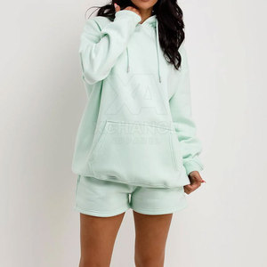 Stylish 100% Cotton Women's Solid Hoodie Shorts <b>Set</b> Drawstring Hood Pockets Eco-Friendly Quick-Dry Fabric for Casual Summer Wear - Product Image 5