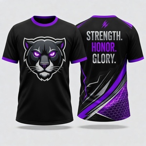 Camiseta Deportiva Ajustada de Manga Corta con Estampado de Sublimación del Logotipo de Panther, Unisex, Morado y Negro - Product Image 1
