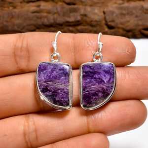 Pendientes de Charoita en Plata de Ley Chapada en Oro, Joyería Boho con Gema Púrpura Rara para Mujeres y Niñas, Regalo para Fiestas - Product Image 6