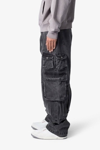 Jeans de Cintura Alta y Pierna Recta con Acabado Stone-Wash, Estampado de Cristales, Textura Grabada con Láser, Rasgados, Bolsillos Grandes, Estilo Cargo, Otoño-Verano - Product Image 3