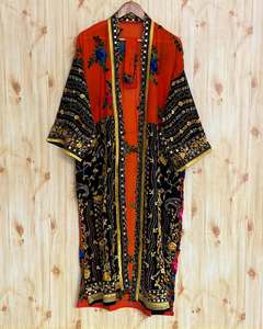 Hermoso Kimono Phulkari Bordado, Kimono Phulkari para Damas de Honor, Kimono con Trabajo de Espejo, Kimono Largo Phulkari, Túnicas Kimono Phulkari, Regalo para Ella - Product Image 6