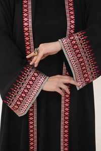 Long Sleeve Modest Dress Arab <b>Abaya</b> Crepe Knitted Fabric Casual Decorated Print Muslim Ladies Floral Wedding <b>Abaya</b> Dress - Product Image 4