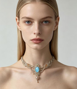 Handmade Blue Kyanite Pearl Macrame Choker <b>Necklace</b> Gold Cord Natural Gemstone Boho <b>Statement</b> Healing Jewelry - Product Image 2