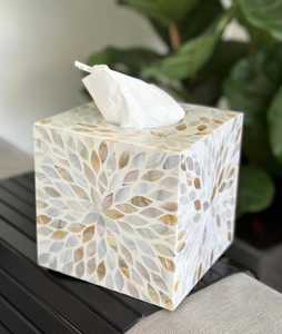 Handmade Mother of Pearl Inlay Tissue <b>Box</b> Cover, <b>Floral</b> Geometric Square Tissue Holder - Product Image 1