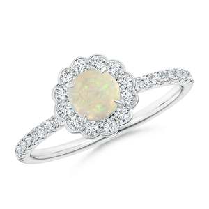 Elegant 14K 18k Gold Natural Ethiopian Opal & Diamond Floral Cluster Ring Vintage Style Halo Pave Accent Diamond Engagement Ring - Product Image 1