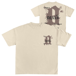 T-shirt pour homme Your BRAND, beige, manches courtes, col rond, coupe classique, imprimé lettres, en jersey de coton, style streetwear, coupe ample - Product Image 1