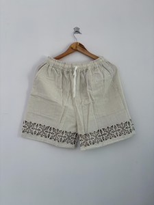 Boho Cotton Long Sleeve Floral Print V-neck Two Piece Set <b>Crop</b> Top Shorts Beige Resort Outfit Drawstring Closure Breathable Free - Product Image 4