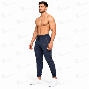 Pantalones jogger para hombre, color azul marino, cintura elástica con cordón y bolsillos, estilo casual para otoño, en venta. - Product Image 2