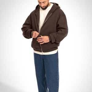 Sweat-shirts à capuche surdimensionnés personnalisés imprimés 500 GSM en molleton de coton, style streetwear, avec fermeture éclair, design graphique, haute qualité, fournisseur OEM en gros - Product Image 2