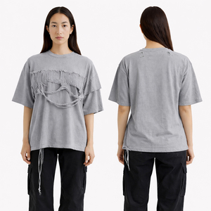 เสื้อยืดโอเวอร์ไซส์ผู้หญิงแบบขายส่ง แต่งลายปะติดสไตล์วินเทจ แขนสั้น สตรีทแวร์ - Product Image 1