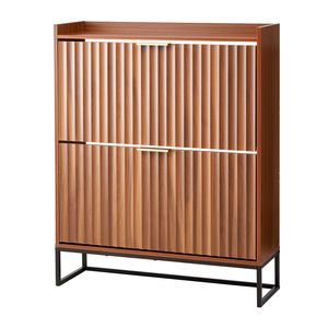Scarpiera autoportante scanalata anti-ribaltamento in stile Mid-Century con 2 cassetti a ribalta e ripiani portaoggetti per organizzare le scarpe - Product Image 6