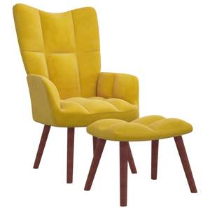 Fauteuil relaxant jaune moutarde avec tabouret pour salon - Product Image 2