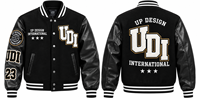 Veste universitaire en cuir noir sur mesure, veste de baseball brodée, veste bomber streetwear premium