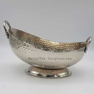 Frutero de Aluminio Martillado Chapado en Oro de Lujo, Plato Decorativo de Metal Hecho a Mano para Servir, Centro de Mesa para Bodas - Product Image 4