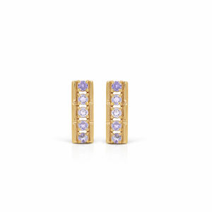 ต่างหูเงินแท้ 925 ประดับแทนซาไนต์ทรงแท่ง 10 เม็ด ทรงกลม ชุบทอง ดีไซน์เส้นตรง - Product Image 3