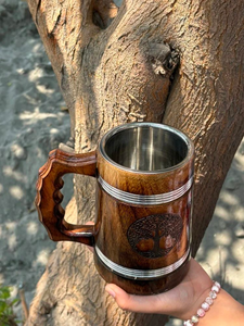 Mug à bière en bois de luxe FAIZA CRAFT certifié CE, fait main par des artisans, résistant au micro-ondes, pour les amateurs de bière - Product Image 6