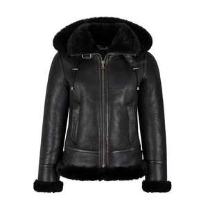 Veste en cuir pour femme doublée de fausse fourrure, col en sherpa, style motard, manches courtes, manteau d'hiver, veste et manteaux en similicuir pour femme - Product Image 6