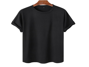 T-shirt en coton noir pour homme, col rond, manches courtes, coupe classique, décontracté, couleur unie, tricoté, teint uni, disponible à la vente - Product Image 2