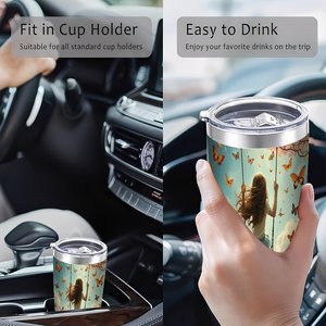 20oz <b>Double</b> <b>Wall</b> Stainless Steel Tumbler With Butterfly Girl Swing Design Portable Travel <b>Mug</b> - Product Image 4