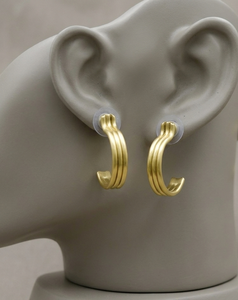 Handcrafted Gold Plated Three-Wire Polished Brass Hook Stud <b>Earrings</b> Surgical Steel <b>Posts</b> Women's Catholicism Elegant Everyday - Product Image 2
