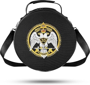 Estuche para Corona de Águila Bicéfala del 33º Grado del Rito Escocés Masónico – Bolsa de Almacenamiento Redonda Bordada con Alas Descendidas para Regalia - Product Image 1