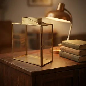 Artisan Design Handmade Square <b>Brass</b> <b>Lantern</b> with Glass Panels for Home Decoration Candle Holder - Product Image 4