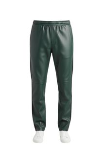 Designer Men's Forest Green Leather Co-Ord Set with Full-Zip Hoodie <b>Jacket</b> and Tailored Jogger Trousers - Product Image 5