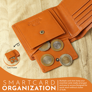 Custom Men's Brown Crazy Horse Cow Leather Short Bifold <b>Wallet</b> with Coin Pocket <b>RFID</b> <b>Blocking</b> Open Closure - Product Image 5