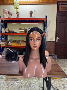 Swiss Lace Front <b>Wig</b> Medium Length 200% Density Virgin Vietnamese Hair Natural Black Baby Hair Transparent Lace Average Size - Product Image 5