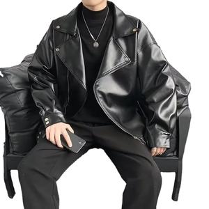 Veste en cuir tendance pour homme 2025, style décontracté, fermeture éclair, coupe ample, hiver, toile fine, imprimé, moto, imperméable - Product Image 3