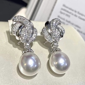 Heavy Industry's Exquisite Hong Kong Style 7-6mm Natural Pearl Earrings Flawless <b>Ribbon</b> Bow Design Pure <b>Silver</b> Thick Version - Product Image 1