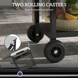 Carrello da Cucina Portatile Moderno per Esterni, Piano in Acciaio Inossidabile Nero, Doppio Ripiano, Realizzato in Legno MDF per Avventure Culinarie e Isola BBQ - Product Image 4