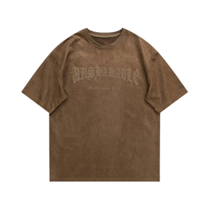 T-shirt Qidian Garments pour homme, coupe ample, marron, imprimé lettres en relief, manches courtes, col rond, style streetwear, jersey en coton - Product Image 2