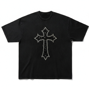 Wholesale Direct Rhinestone T <b>Shirt</b> Factory Custom Hotfix Diamond Pattern Mens Tee Heavy Knit Streetwear Fashion Tops - Product Image 1