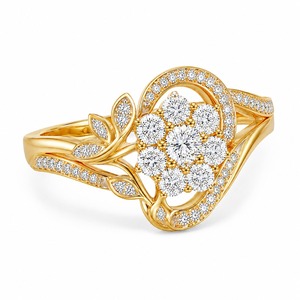 Anillo de Novia de Lujo con Diamantes Cultivados en Laboratorio, Oro Amarillo de 18K, Diseño de Corazón, Espiral, Hoja y Pavé, Geométrico/Floral - Product Image 5