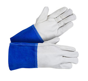 Gants de soudage en cuir blancs avec revers bleu, design à pouce droit, en cuir véritable, pour soudage TIG - Product Image 5