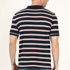 Polo de Algodón a Rayas con Logotipo Personalizado para Hombre, Color Azul Marino, Manga Corta, Estilo Casual para Golf, Corte Regular - Product Image 4