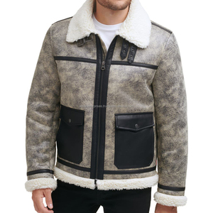 Veste en cuir véritable pour hommes personnalisée de haute qualité avec col en peau de mouton Stand Style Winter High Street Pattern - Product Image 6