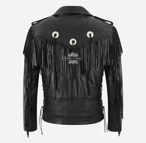 Veste en daim pour homme, style cowboy de montagne, avec détails de perles tressées - Product Image 2