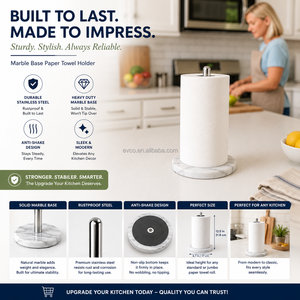 Natural White Marble Upright Paper Towel <b>Stand</b> with Chrome Metal Central Pole - Product Image 3