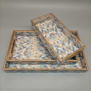 Designer Wooden Meena Enamel Work Tray Handmade Printed Snack Serving Platter Organizer Modern Craftsmanship - Product Image 6